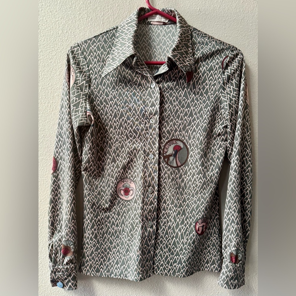 VINTAGE JONES NEW YORK ASTROLOGY BUTTON DOWN BLOUSE WOMENS SIZE 10~RARE!! - Picture 3 of 14